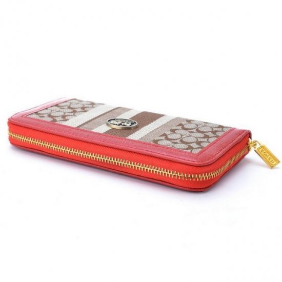 Coach Legacy Accordion Zip In Signature Large Red Khaki Wallets EGM